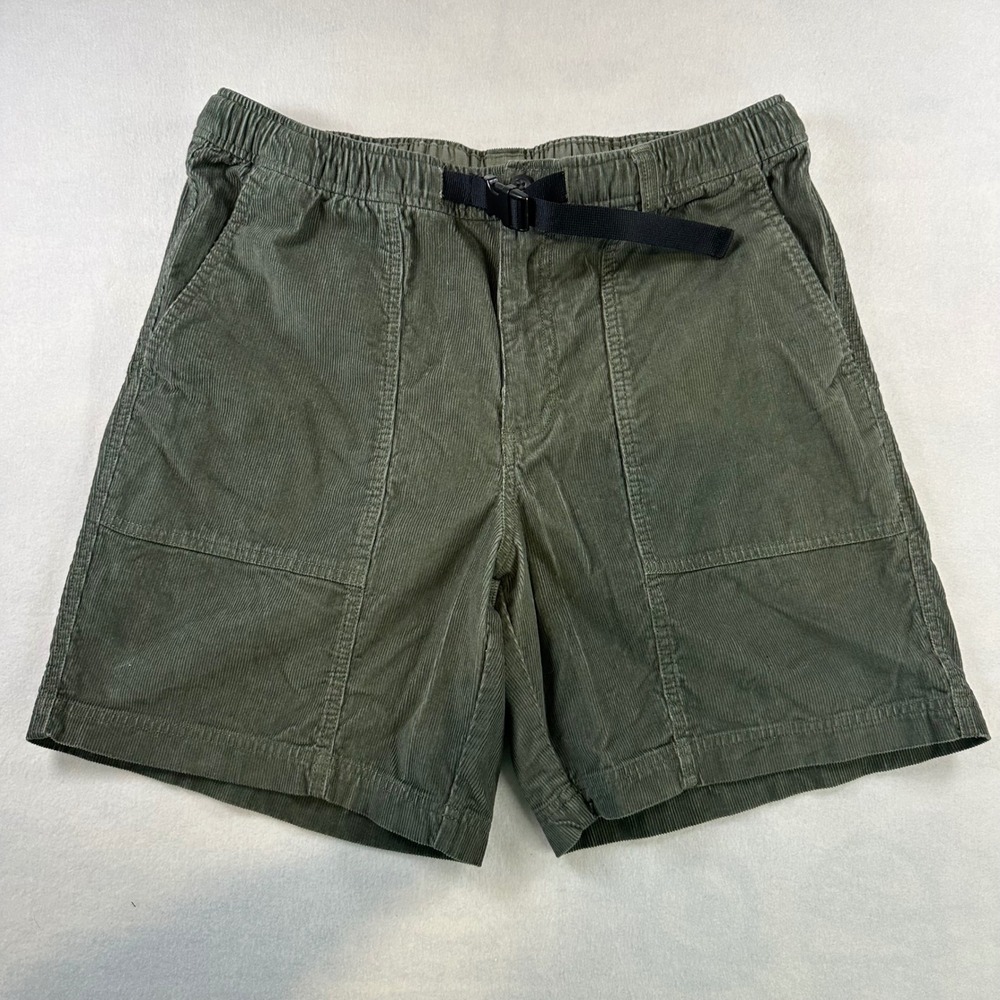 Eddie Bauer Mens Corduroy Shorts Green Belted Elastic Waist Hiking 11307102 L